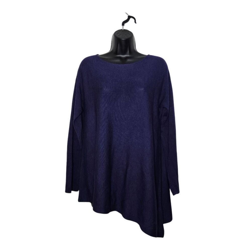 Eileen Fisher Sweater Size XS Merino Wool Asymmetrical Hem Blue